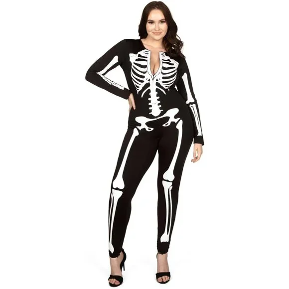 Women's White Skeleton Form Fitting Bodysuits Halloween Sexy Skeleton Costume - Picture 6 of 7